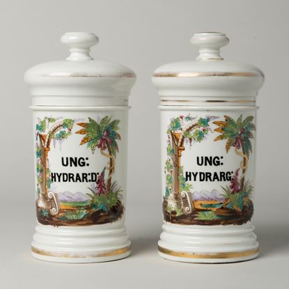 A Large Pair of Paris Porcelain Apothecary Jars